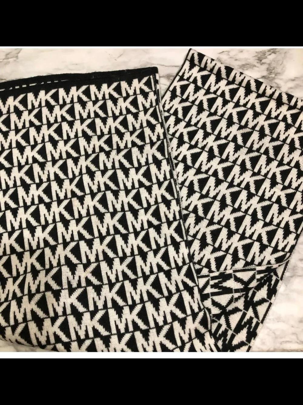 Black and White Logo Knit Scarf - Women Accessories